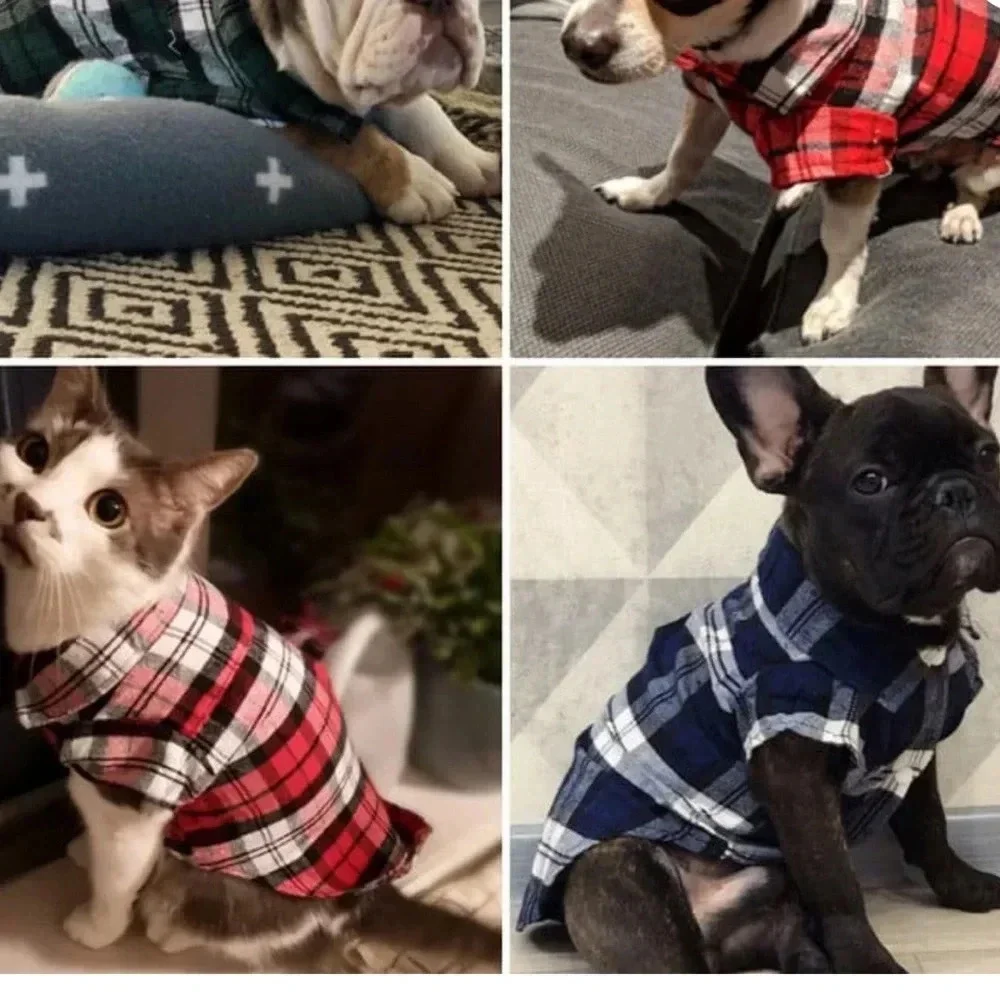 Dog Plaid Collar Shirt Blue/Black/White plaid Flannel Pet Apparel Medium